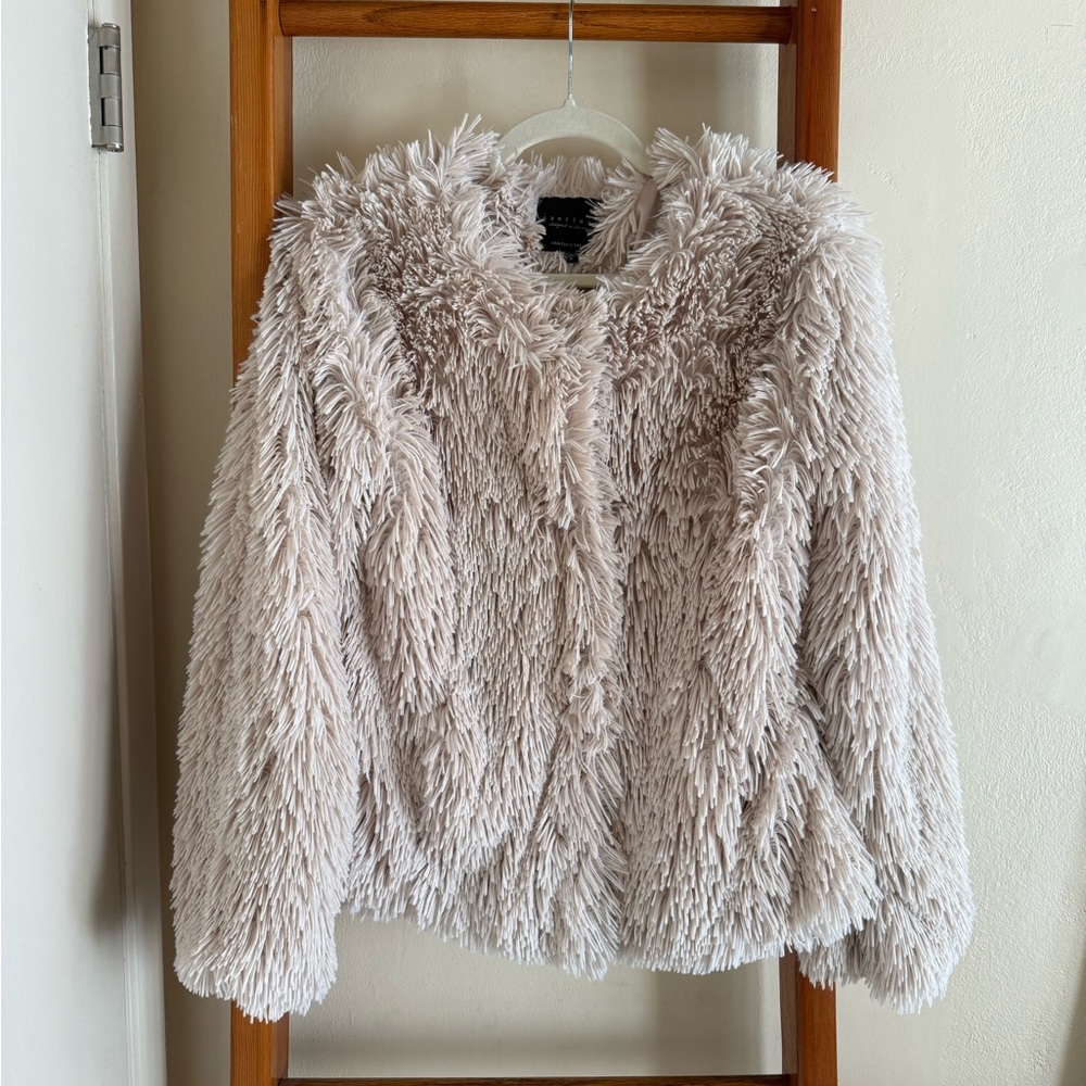 Sanctuary Cream Faux Fur Shag Jacket